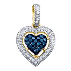 0.2 CTW Blue Colored Natural Diamond Heart Cluster Pendant 10K Yellow Gold