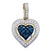 0.2 CTW Blue Colored Natural Diamond Heart Cluster Pendant 10K Yellow Gold