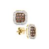 Image 1 : 0.75 CTW Cognac-brown Colored Diamond Cluster Stud Earrings 14K Yellow Gold