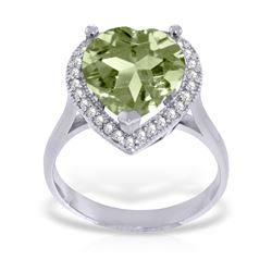 Genuine 3.24 ctw Green Amethyst & Diamond Ring Jewelry 14KT White Gold - REF-66R9P
