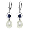 Genuine 9 ctw Pearl & Sapphire Earrings Jewelry 14KT White Gold - REF-39X4M