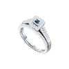 0.5 CTW Blue Colored Princess Pave Diamond Halo Bridal Ring 14K White Gold