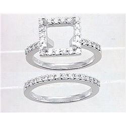 14K White Gold 0.88CTW Diamond Wedding Ring Set - REF-107F6M