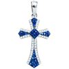 0.25 CTW Blue Colored Natural Diamond Christian Cross Crucifix Pendant 10K White Gold