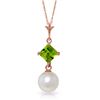 Genuine 2.5 ctw Pearl & Peridot Necklace Jewelry 14KT Rose Gold - REF-18F2Z