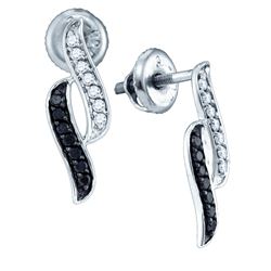 0.33 CTW Black Colored Pave-set Diamond Screwback Stud Earrings 10K White Gold