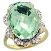 Natural 13.83 ctw green-amethyst & Diamond Engagement Ring 14K Yellow Gold - REF-124K4R
