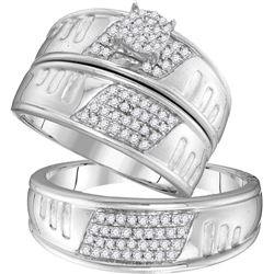 0.4 CTW His & Hers Natural Diamond Cluster Matching Bridal Ring 10K White Gold