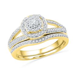 0.5 CTW Natural Diamond Halo Bridal Engagement Ring 14K Yellow Gold