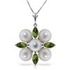 Genuine 6.3 ctw Peridot & Pearl Necklace Jewelry 14KT White Gold - REF-59P2H