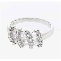 Baguette & Round Diamond Ring in 18K White Gold - REF-127R3K