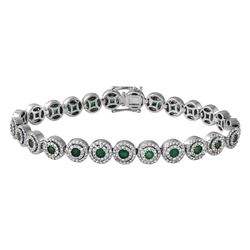 14K White Gold 5.58CTW Ladies Emerald Bracelet - REF-382K3R