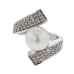 14K WhiteGold 7.52CTW Pearl&Diamond Cocktail Ring - REF-95W6H