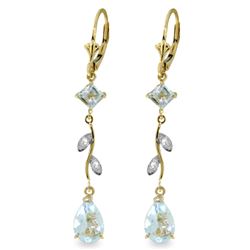 Genuine 3.97 ctw Aquamarine & Diamond Earrings Jewelry 14KT Yellow Gold - REF-56P4H