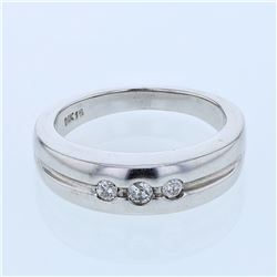 Round Flush-Set Gents Diamond Ring in 14K White Gold - REF-42A3N