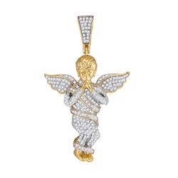 0.85 CTW Mens Natural Diamond Praying Angel Wings Charm Pendant 10K Yellow Gold