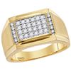 Image 1 : 0.4 CTW Mens Natural Diamond Square Cluster Ring 14K Yellow Gold