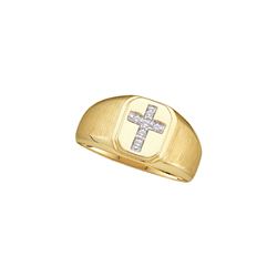 0.05 CTW Mens Natural Diamond Christian Cross Brushed Ring 10K Yellow Gold