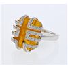 Image 1 : Amber Cabochon Ring w/ Channel-set Diamonds in 14K White Gold - REF-50R2K