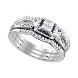 0.26 CTW Princess Natural Diamond 3-Piece Bridal Engagement Ring 10K White Gold