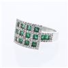 Image 1 : Checkered Emerald & Round Diamond Cocktail Ring in 14K White Gold - REF-114A6N