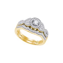 0.38 CTW Natural Diamond Halo Woven Crossover Bridal Engagement Ring 10K Yellow Gold