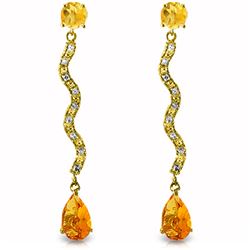 Genuine 4.35 ctw Citrine & Diamond Earrings Jewelry 14KT Yellow Gold - REF-62N3R