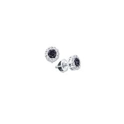 0.5 CTW Black Colored Diamond Flower Cluster Screwback Stud Fine Earrings 14K White Gold