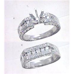 18K White Gold 0.86CTW Diamond Wedding Ring Set - REF-216R5K