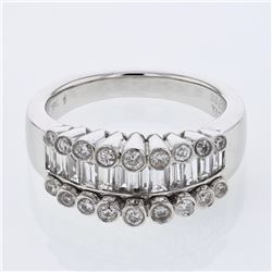 Channel-set Center Diamond Ring w/ Bezel-set accents in 14K White Gold - REF-194K7R