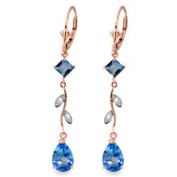 Genuine 3.97 ctw Blue Topaz & Diamond Earrings Jewelry 14KT Rose Gold - REF-44N9R