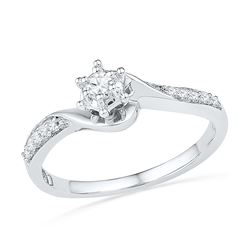 0.16 CTW Natural Diamond Solitaire Bridal Engagement Ring 10K White Gold