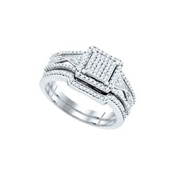 0.4 CTW Natural Diamond Cluster Bridal Engagement Ring 10K White Gold