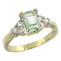 Natural 1.48 ctw green-amethyst & Diamond Engagement Ring 14K Yellow Gold - REF-52G3M