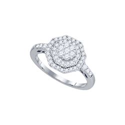 0.62 CTW Natural Diamond Octagon Cluster Ring 10K White Gold