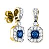 Image 1 : 0.66 CTW Blue Colored Diamond Square Dangle Screwback Earrings 10K Yellow Gold