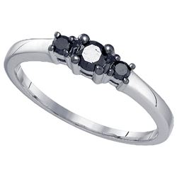 0.25 CTW Black Colored 3-stone Diamond Bridal Engagement Ring 10K White Gold