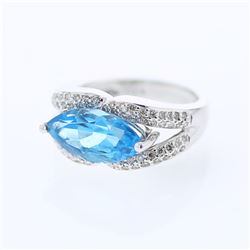 Marquise cut Topaz Split Shank Diamond Ring in 18K White Gold - REF-98H9W