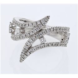 Prong-set Bypass Leaf Diamond Ring in 18K White Gold - REF-156X8Y