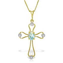 Genuine 0.57 ctw Aquamarine & Diamond Necklace Jewelry 14KT Yellow Gold - REF-42R2P