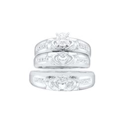 0.14 CTW Diamond Matching Claddagh Mens His & Hers Trio Ring 10K White Gold