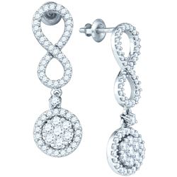 1.30 CTW Natural Diamond Cluster Dangle Infinity Earrings 10K White Gold