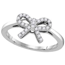 0.16 CTW Natural Diamond Cluster Ribbon Bow Ring 10K White Gold