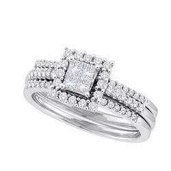 0.5 CTW Princess Natural Diamond Halo Bridal Ring 14K White Gold