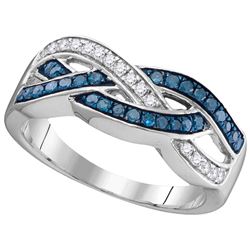 0.35 CTW Blue Colored Diamond Crossover Band 10K White Gold