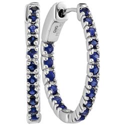 1.25 CTW Natural Blue Sapphire Hoop Earrings 14K White Gold