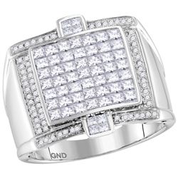 2.07 CTW Mens Princess Natural Diamond Square Luxury Cluster Ring 14K White Gold