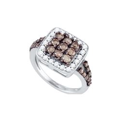 1.60 CTW Cognac-brown Diamond Square Cluster Cocktail Ring 10K White Gold