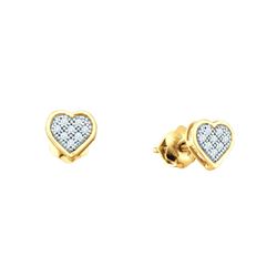 0.05 CTW Natural Diamond Small Dainty Heart Valentines Screwback Stud Earrings 10K Yellow Gold