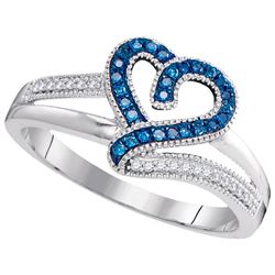 0.14 CTW Blue Colored Diamond Heart Love Ring 10K White Gold